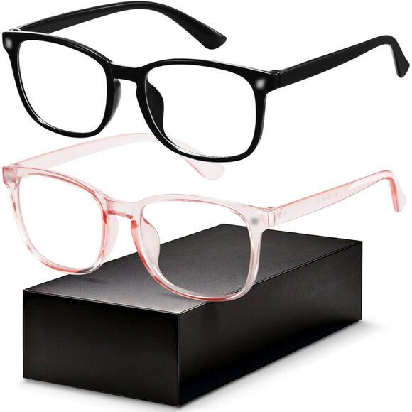 ⚡Men Black & Transparent Pink Blue Light Blocking Anti UV Ray Computer Glasses - Picture 1 of 7